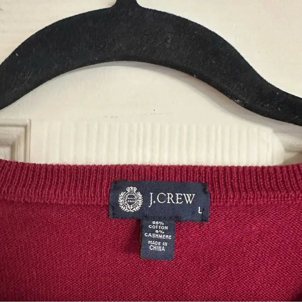 J Crew Men's V-Neck Cotton Cashmere Blend Red Large‎ Preppy Academia Collegiate